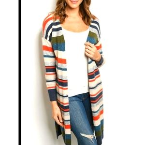 NWT. DORA, MULTY COLOR STRIP LONG SWEATER cardingon…